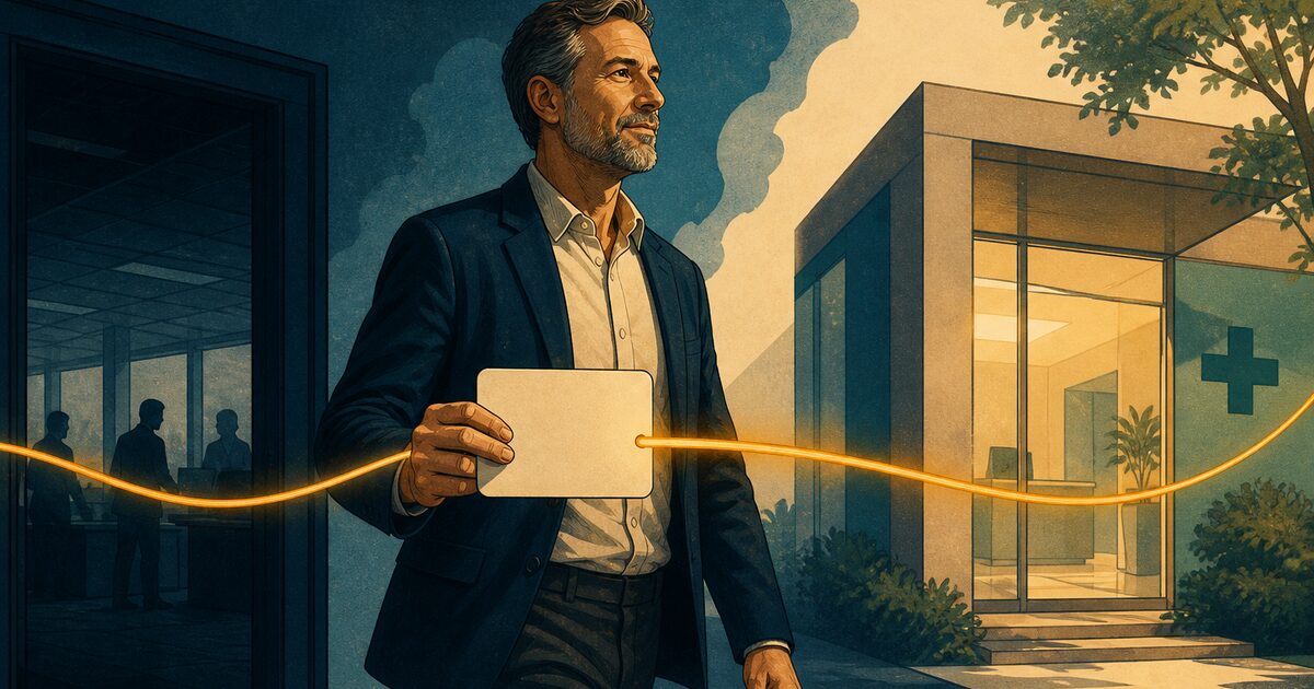 Persona que deja una empresa y conserva la continuidad de su cobertura médica mediante un hilo luminoso