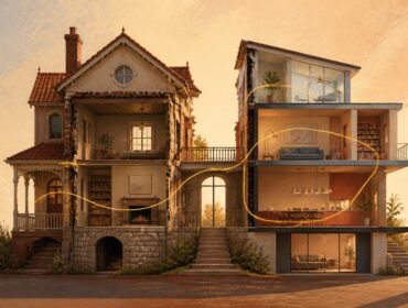 Dos partes de una vivienda representan bienes propios, gananciales y recompensas en un divorcio