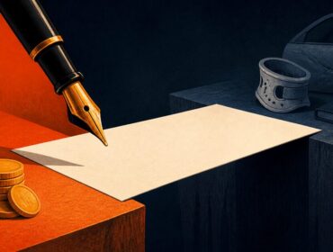 Una lapicera por firmar un acuerdo entre una oferta de dinero y los daños de un accidente
