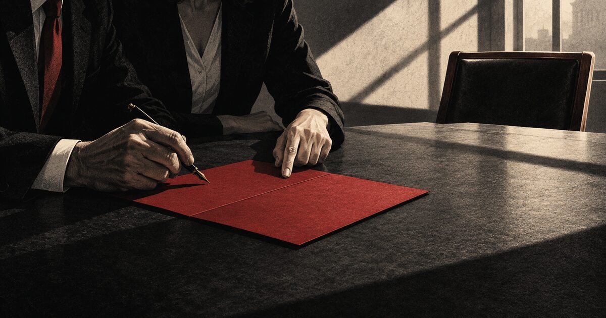 Dos personas revisan una hoja roja antes de firmar, como metáfora del asesoramiento previo a un acuerdo penal.